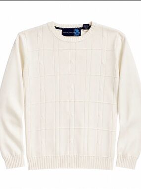 Oscar de la Renta Men’s Ivory Cable Grid Crewneck Sweater Luxury Knit M